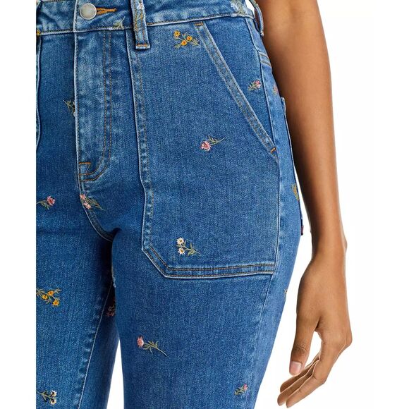 Aqua Floral Embroidered High Rise Jogger Ankle Jeans in Vintage Wash Size 28 - Picture 3 of 10